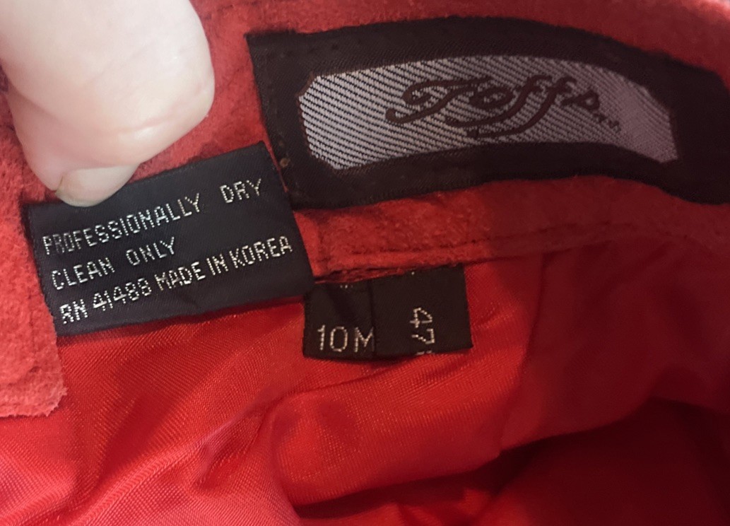 Vintage Toffs Cherry Red Genuine Suede Leather Midi Skirt 10M Old Money Korea