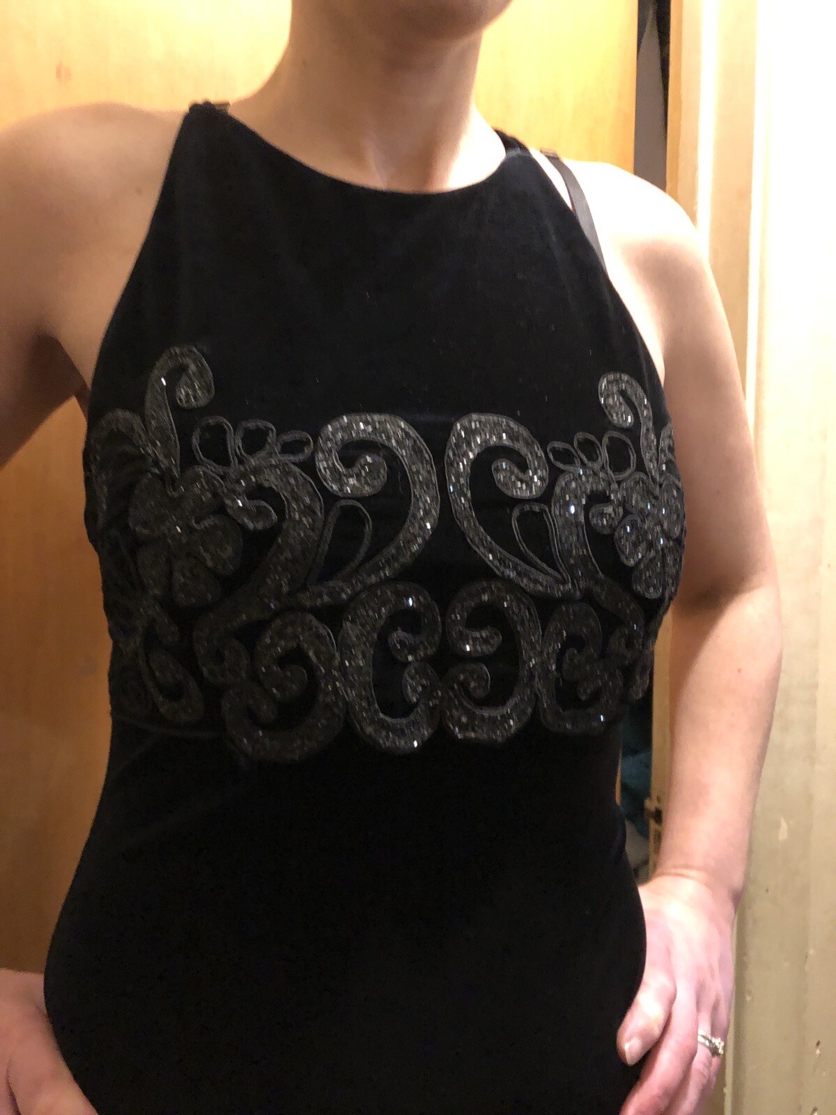 Sz 7/8 Vintage Y2K 1990s Style Maurice’s Black Velvet Halter Dress w Glitter