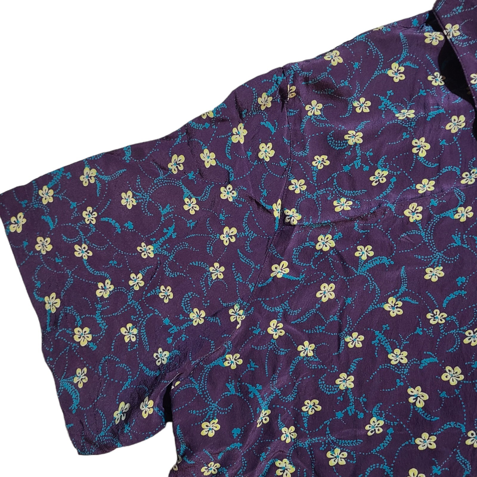 Vintage Amanda Smith Pure Silk Purple Blue Yellow Flowal Shirt Size 14