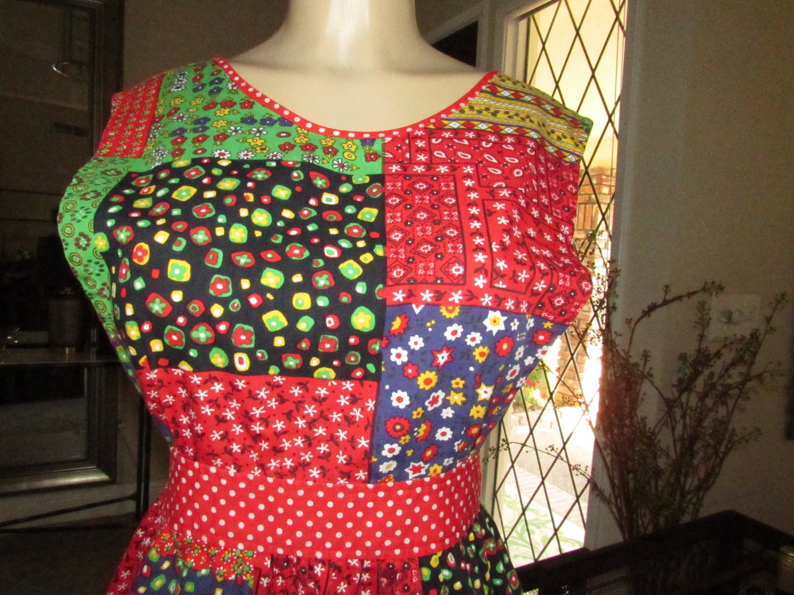 Vtg Design House Patchwork Pinafore Apron Dress Cottagecore w/pockets