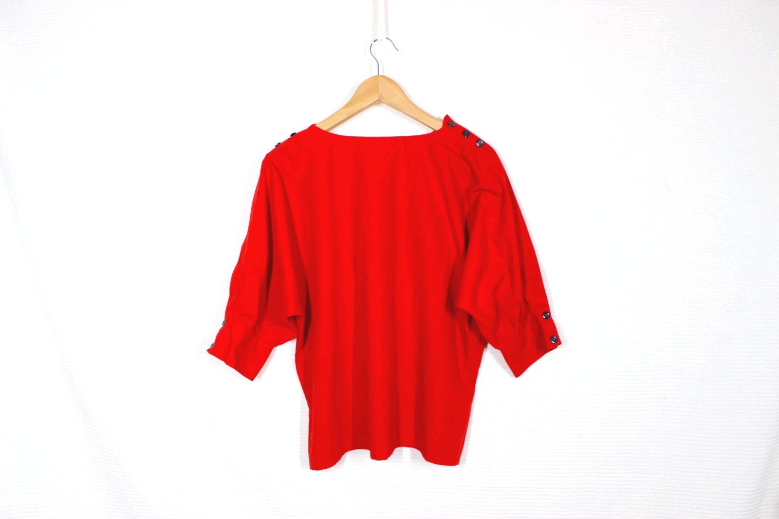 Vintage 1980s Alphabet Shirt Womens L Red 100% Cotton Novelty Retro Puff Sleeve