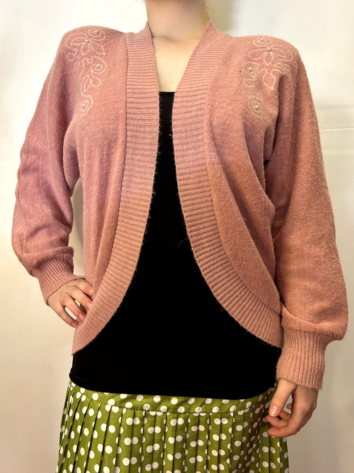 Vintage Australian 1980s Barricade Pink Cardigan Knit Sweater Embroidered AU 8/S