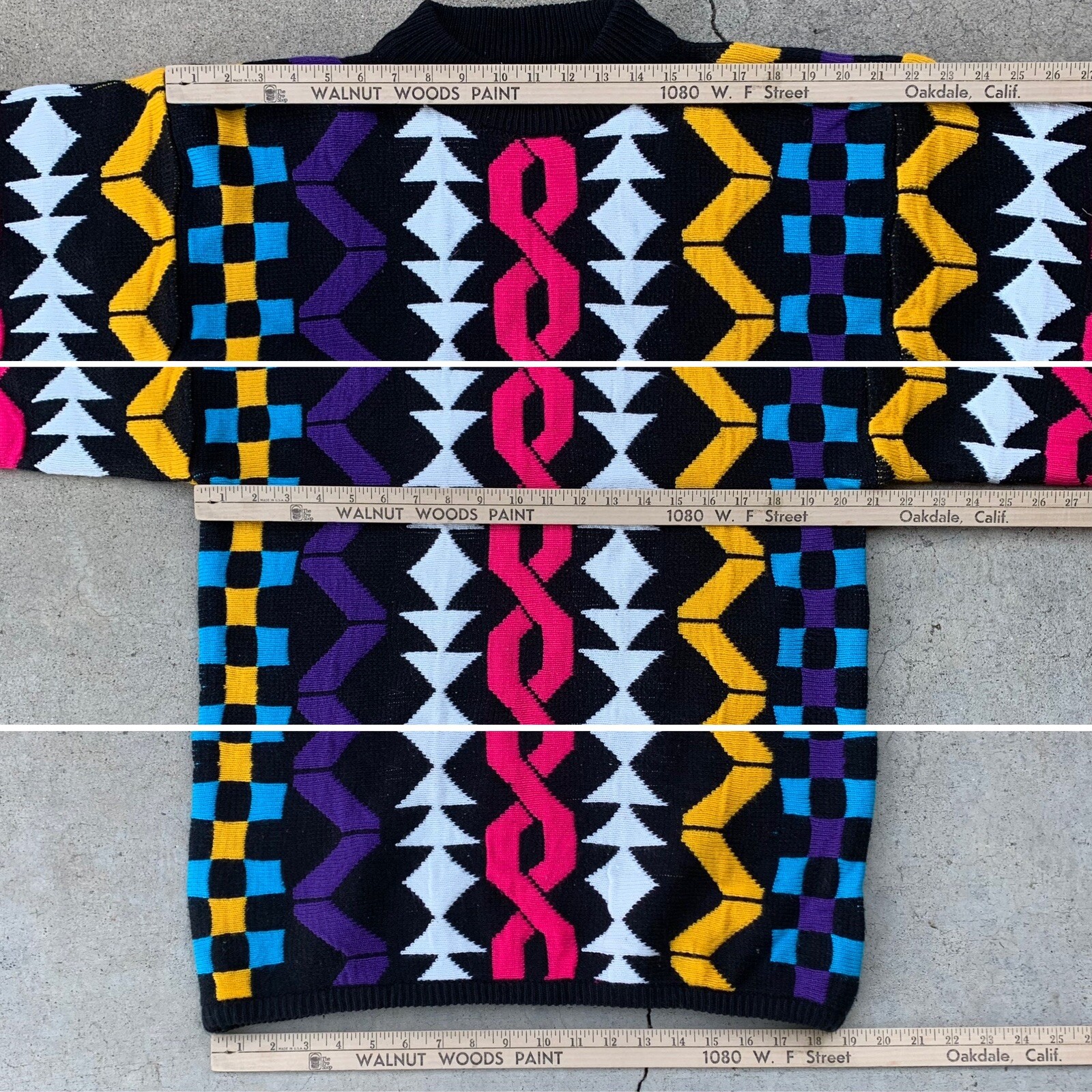 vintage multi-color colorful geometric sweater 1980s 80s Jamie Scott size M