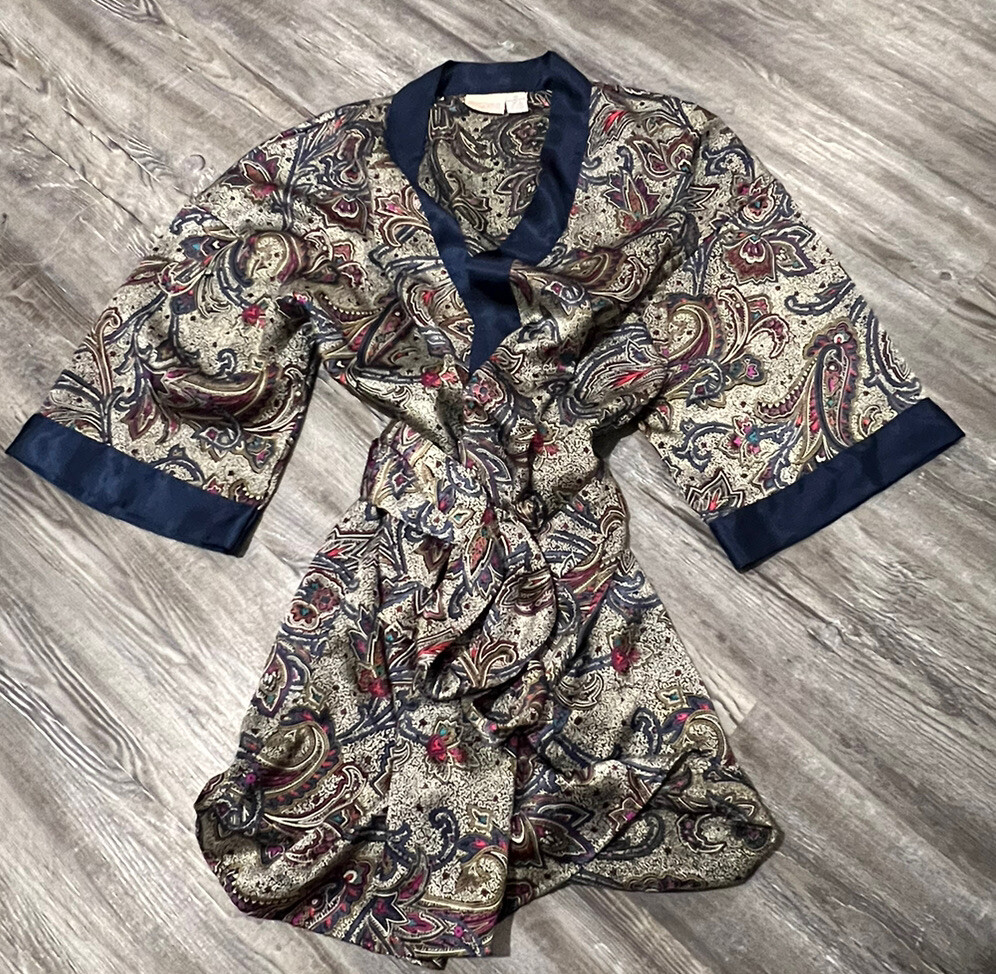 VTG 80’s Body Drama Lingerie Women’s Multicolored Paisley Print Kimono SS Robe M