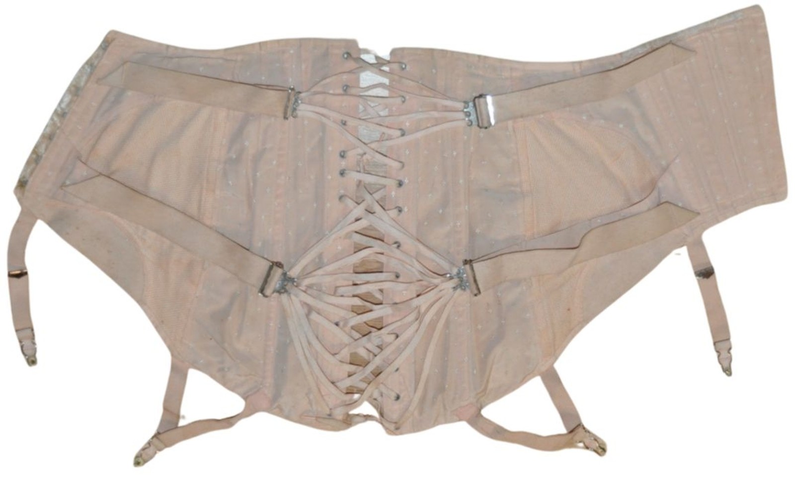 Vtg 20’s Camp Peach Pink High Line Double Fan Lace Up Corset Girdle