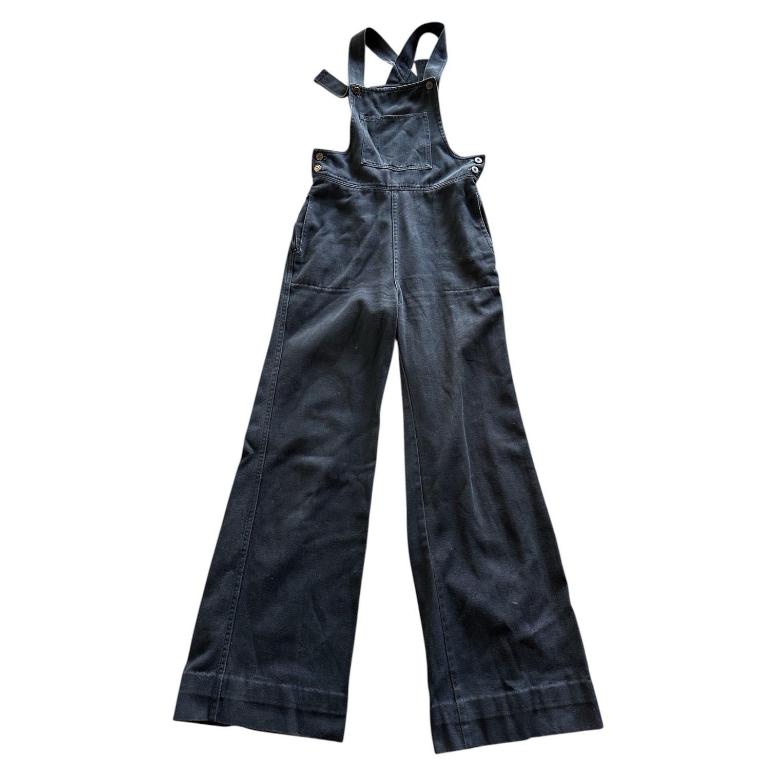 Vintage 70s black bell bottom wide leg overalls