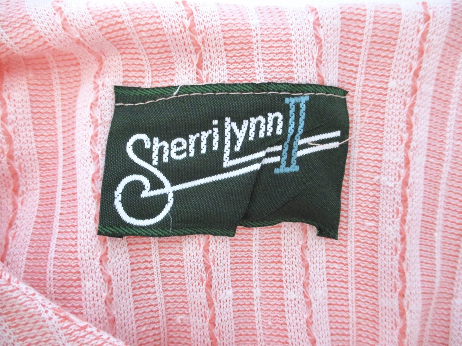 Vtg 70s Coral Pink Stripe Poly Knit Disco Secretary Dress Full Skirt Pocket M/L