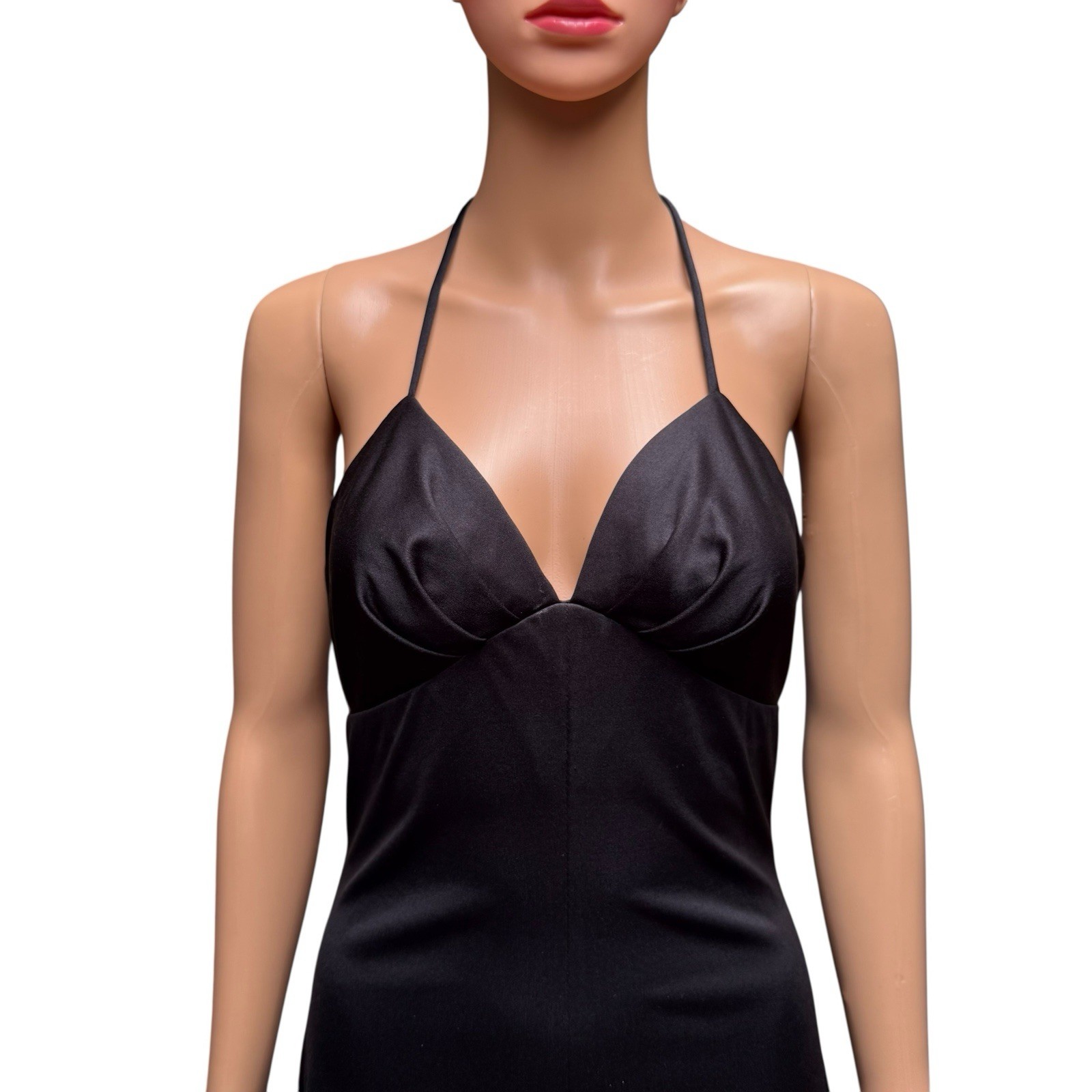 70s Joy Stevens California Halter Dress Black Stretch Maxi Evening Party