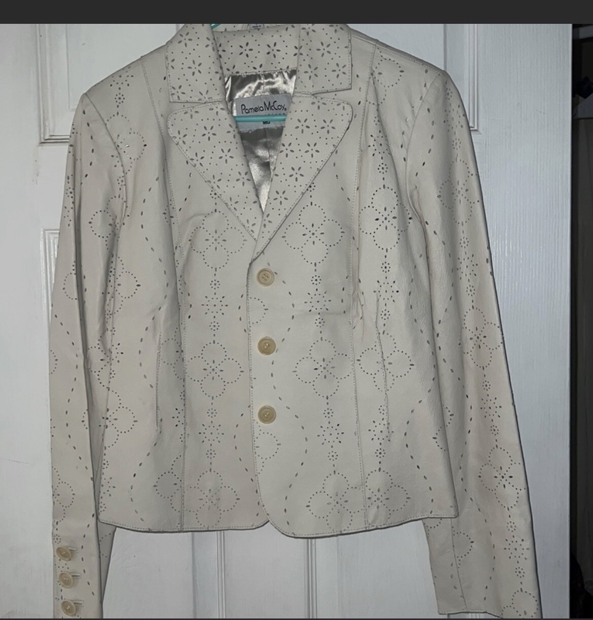 Pamela McCoy Genuine Leather Sand colored Blazer Sz S