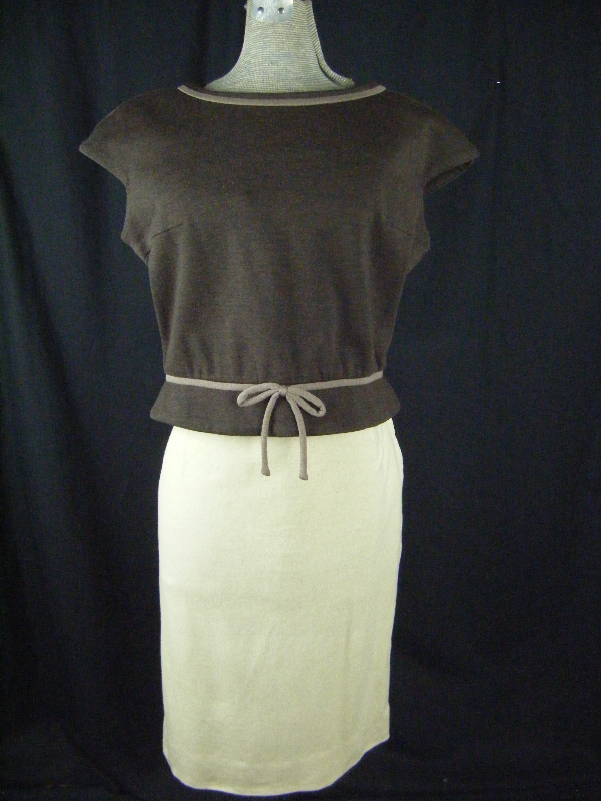 LILLI ANN Vtg 60-70s Beige/Brown Fine Wool Knit Top/Skirt/Jacket-Bust 40/M
