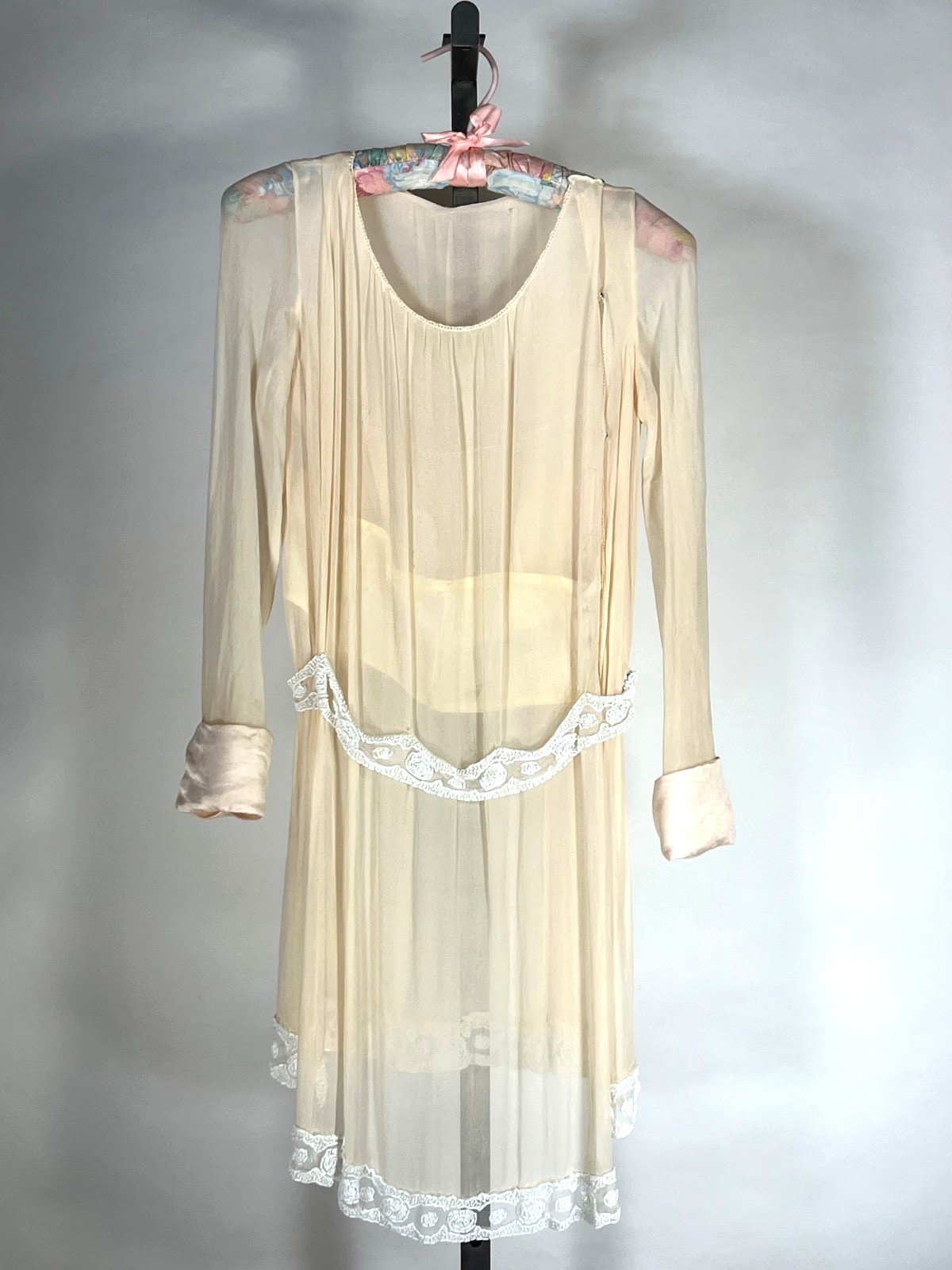 Antique 1910’s -20’s ivory silk bridal top blouse with satin cuffs & white beads