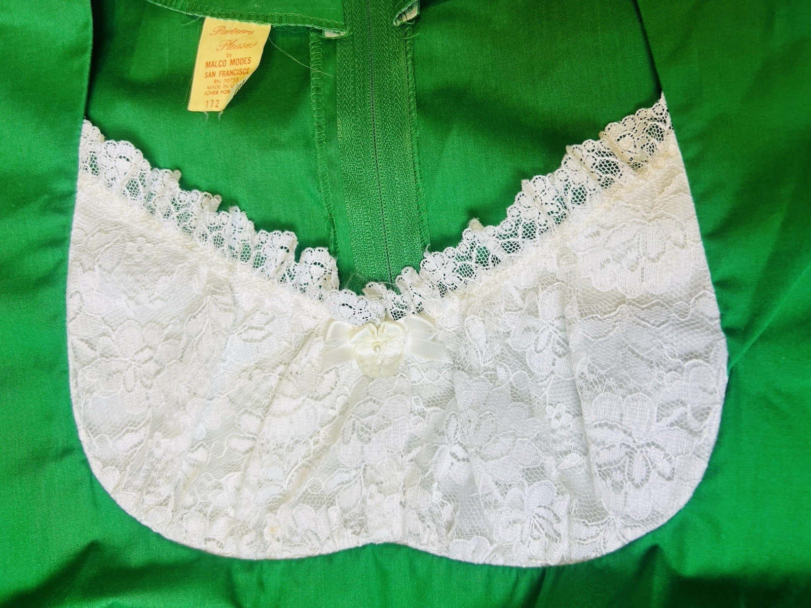 Vtg Partners Please Green White Lace Trim Flare Swing Square Dance Dress Size 12