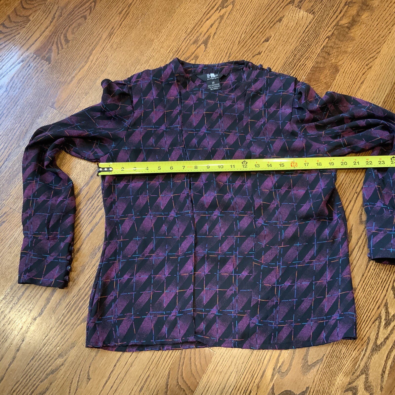 Vintage 80s 90s Women’s Blouse Sz 10 Geometric Balloon Sleeve Academia Goth Punk