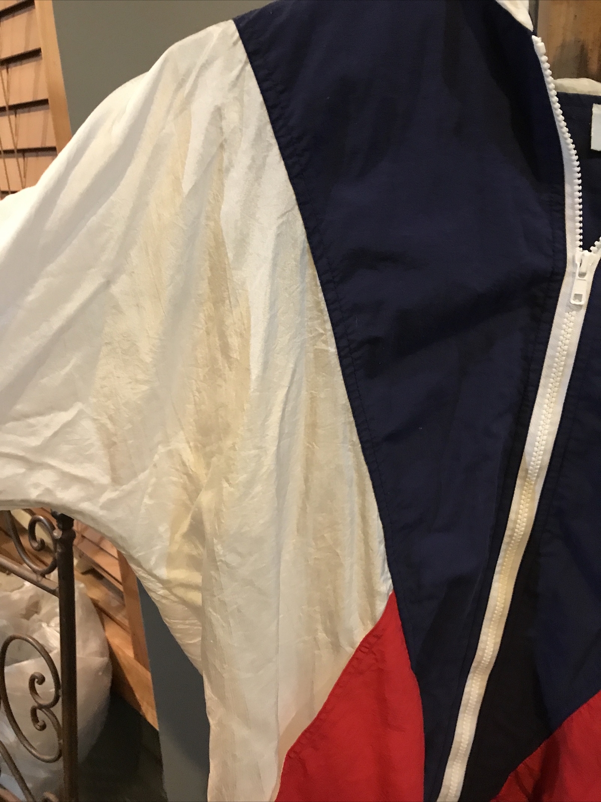 USA Windbreaker Sailing Nautical Red White Blue zip Up Cinch Tie Hem Med Vintage