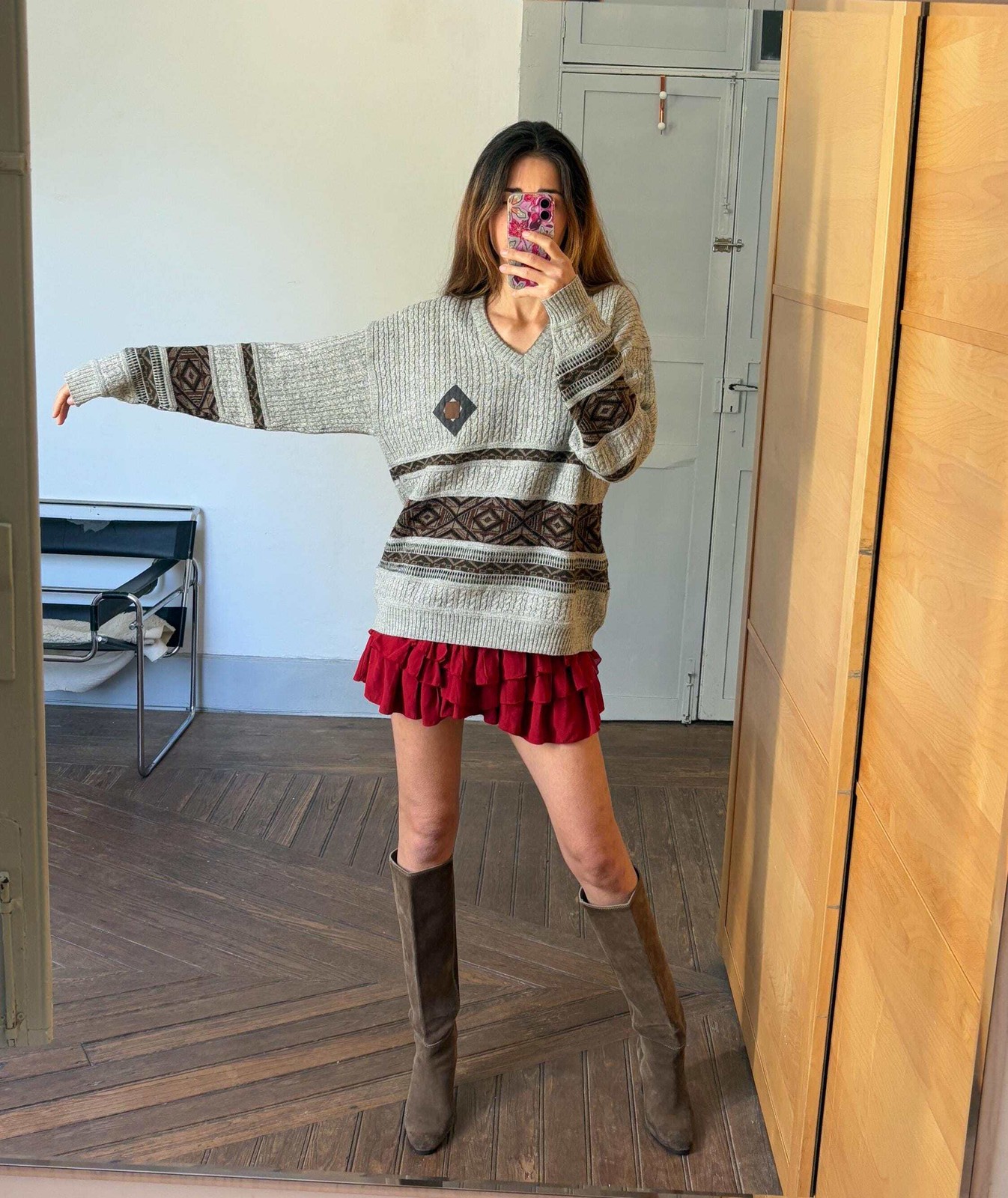 Vintage light grey jumper , Wool and alpaca blend v neck