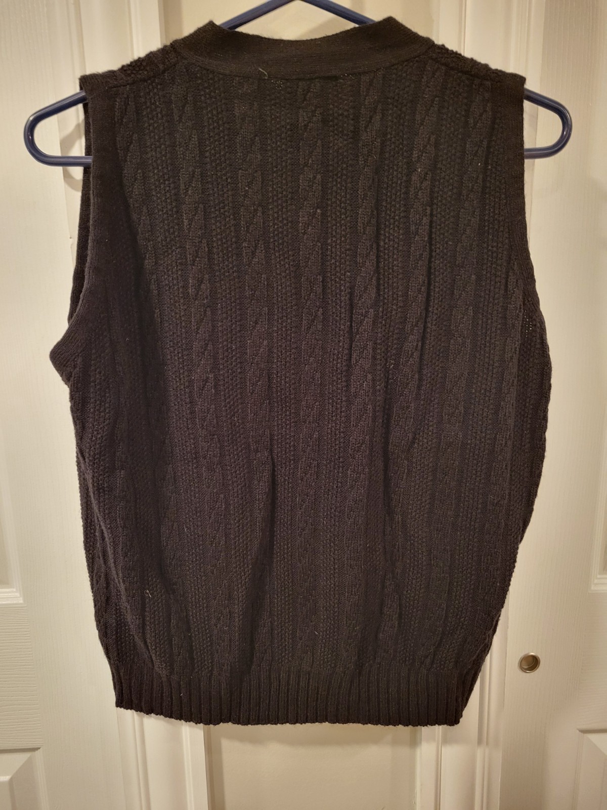 Vtg 70s Black Cable Knit Sweater Vest Cardigan Button Up Acrylic Grandmacore S