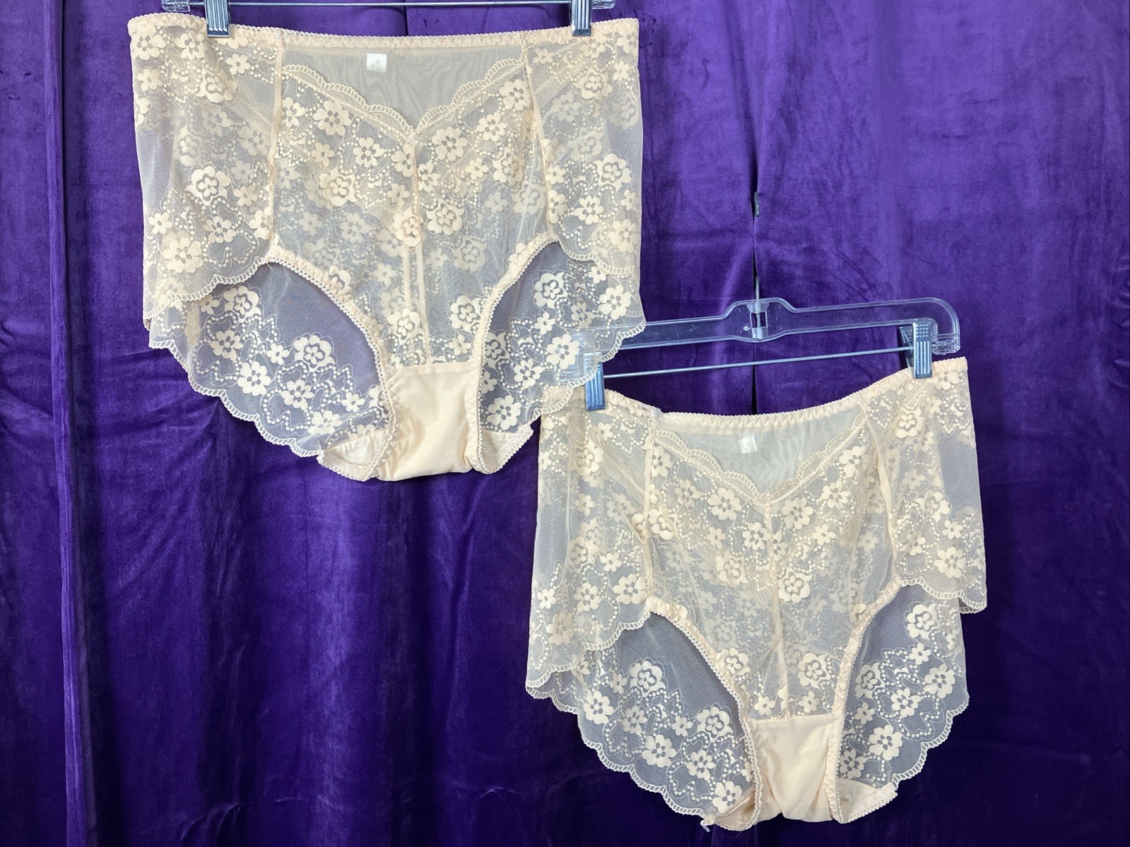 Set 2 NEW 3x Sheer Lace Risqué NUDE Granny Panty Nylon Mesh Lace Stocking Sissy