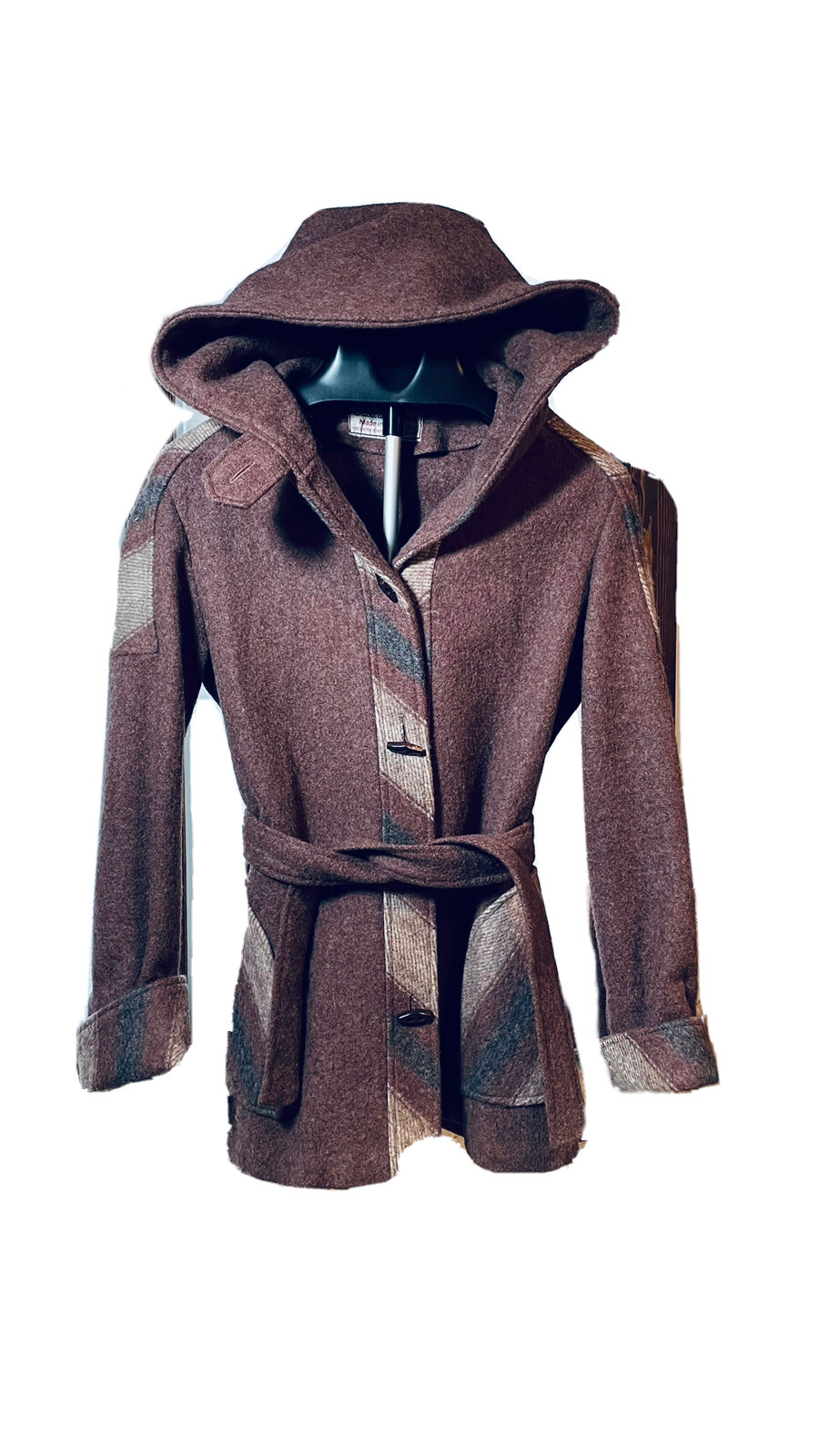 Casa de Lana Virgin Wool Hooded Belted Retro Coat Women’s Size 9 10 Vintage