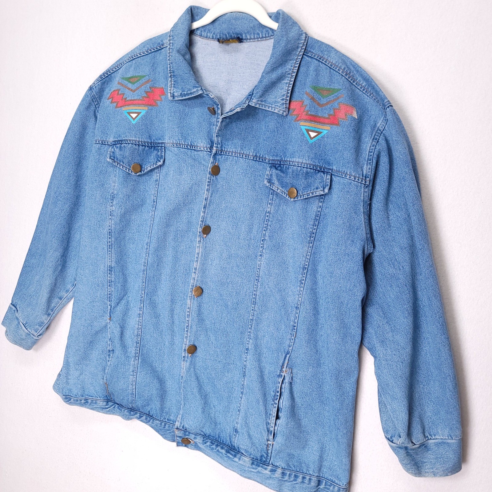 Vintage Hunters Run Southwestern Geometric Print Denim Jacket Shirt Size 5X