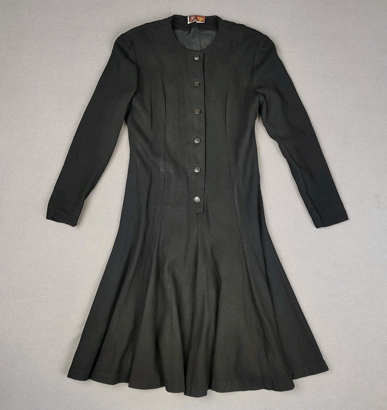 Vintage Anne Klein 100% Wool Dress 6 Black Fit Flare Gothic Dark Romantic USA