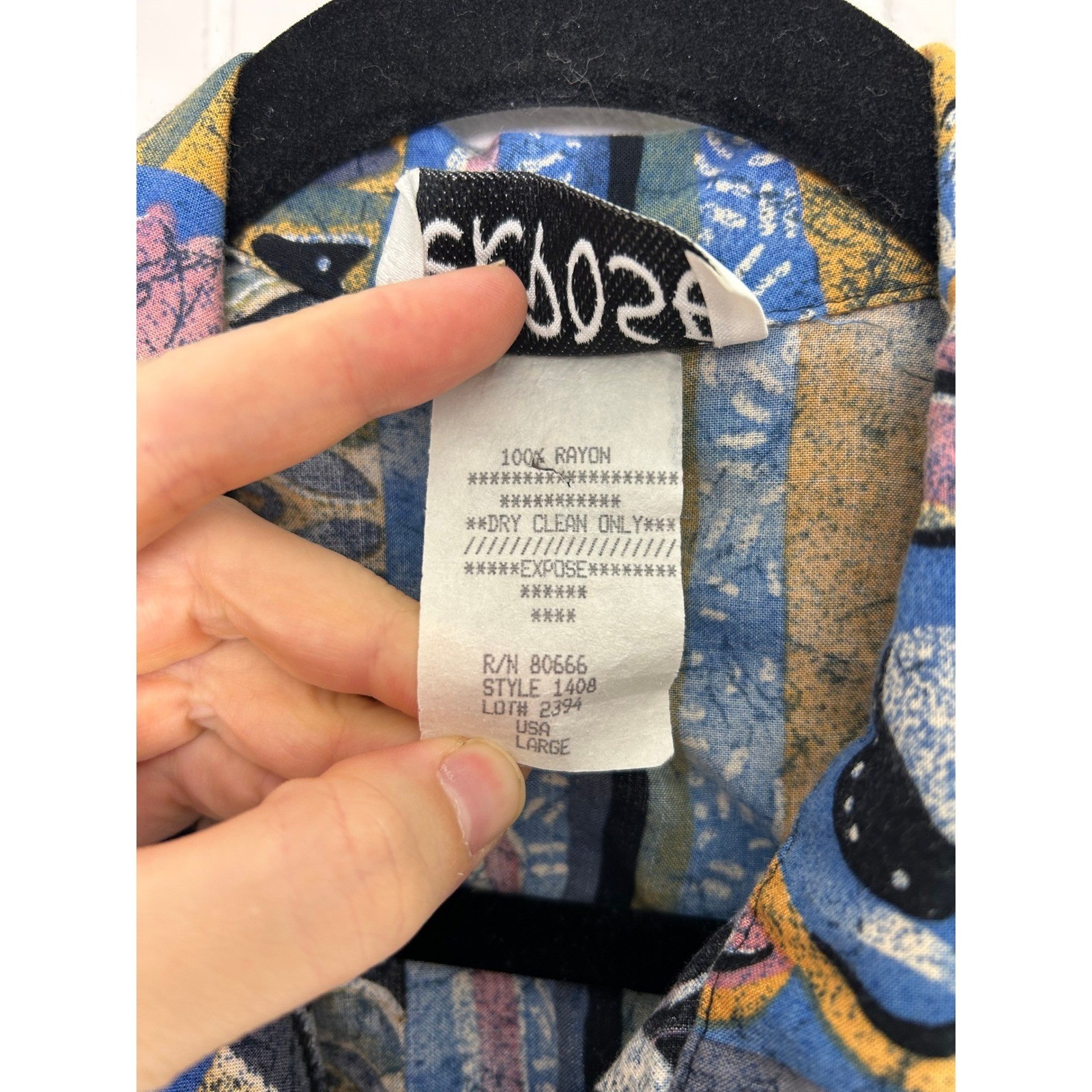 Vintage Expose Shirt Womens L Abstract Art to Wear 90s Rayon Blouse funky retro