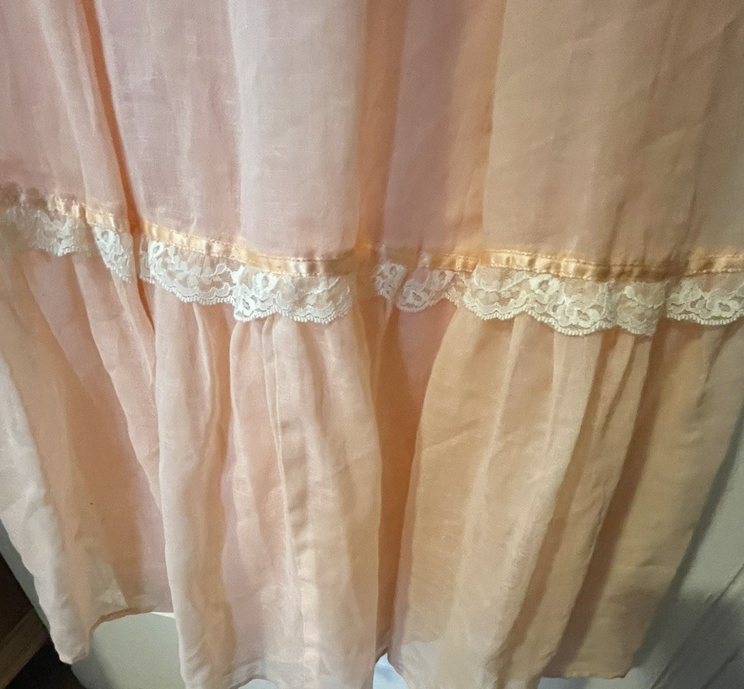 70s Candi Jones California Prairie Dress Maxi Small Peach Lace High Neck Long
