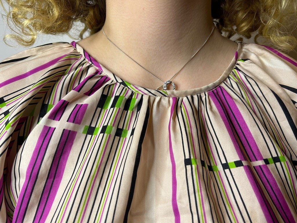 Vintage 1970s Smock Dress Gathered Neckline Short Sleeve Geometric Print AU 14