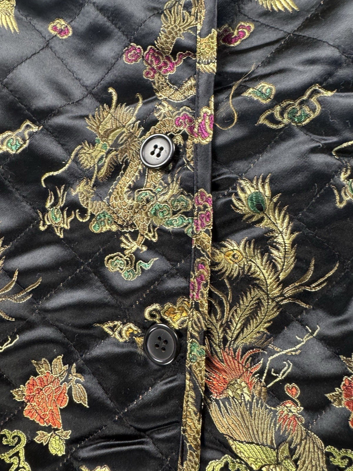 Vintage 90s Uniform John Paul Richard Quilted Dragon Phoenix Jacket Brocade 2X
