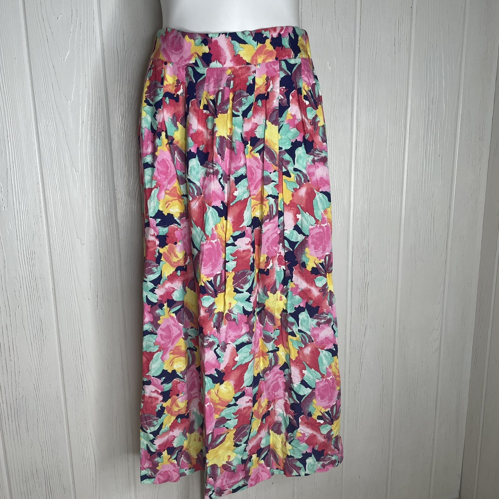 Vintage Ninon de Lenclos Floral Skirt Small Medium Flowers Pink Blue Green Midi