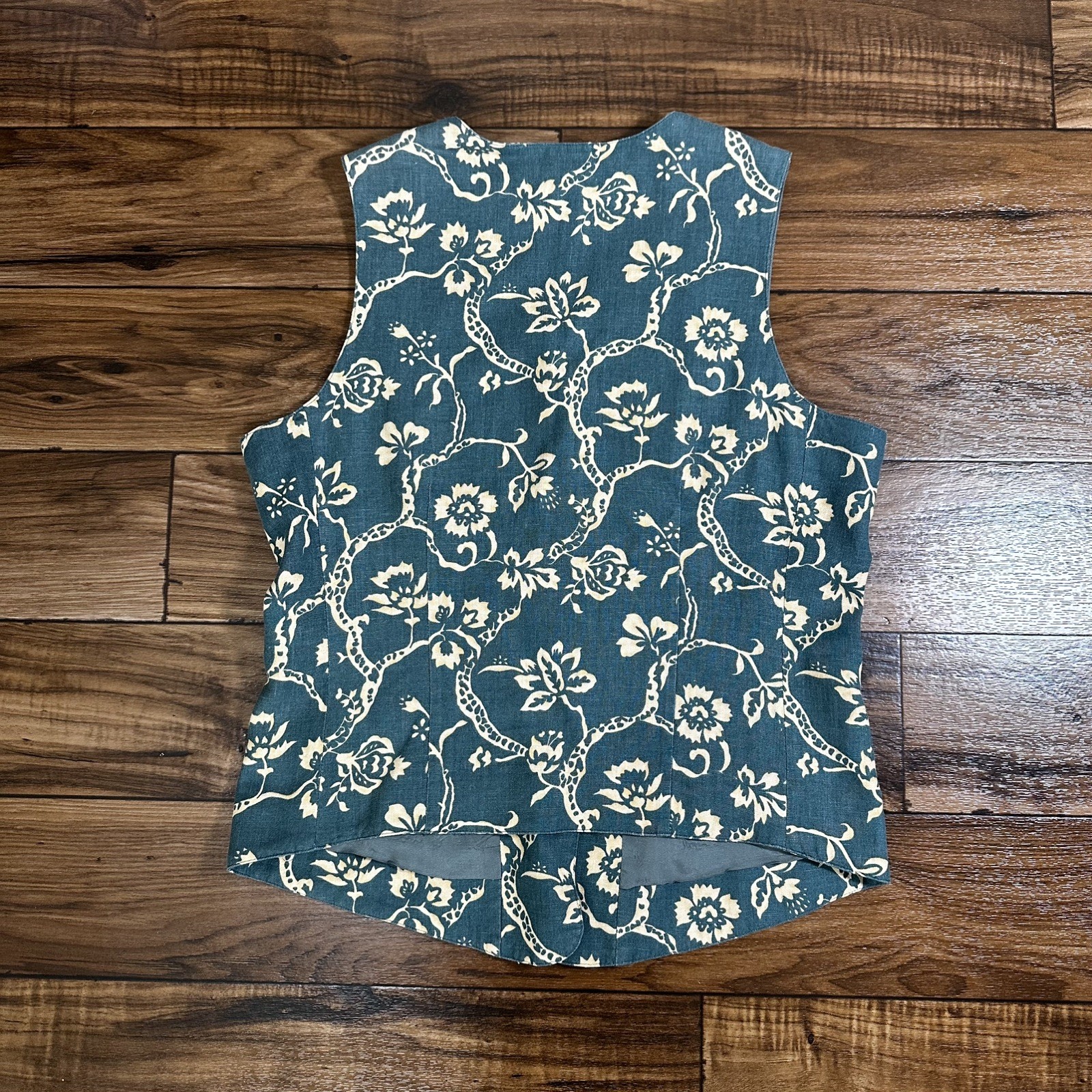 Vintage Telluride Clothing Co. Vest Floral Green White Linen Layer Western L