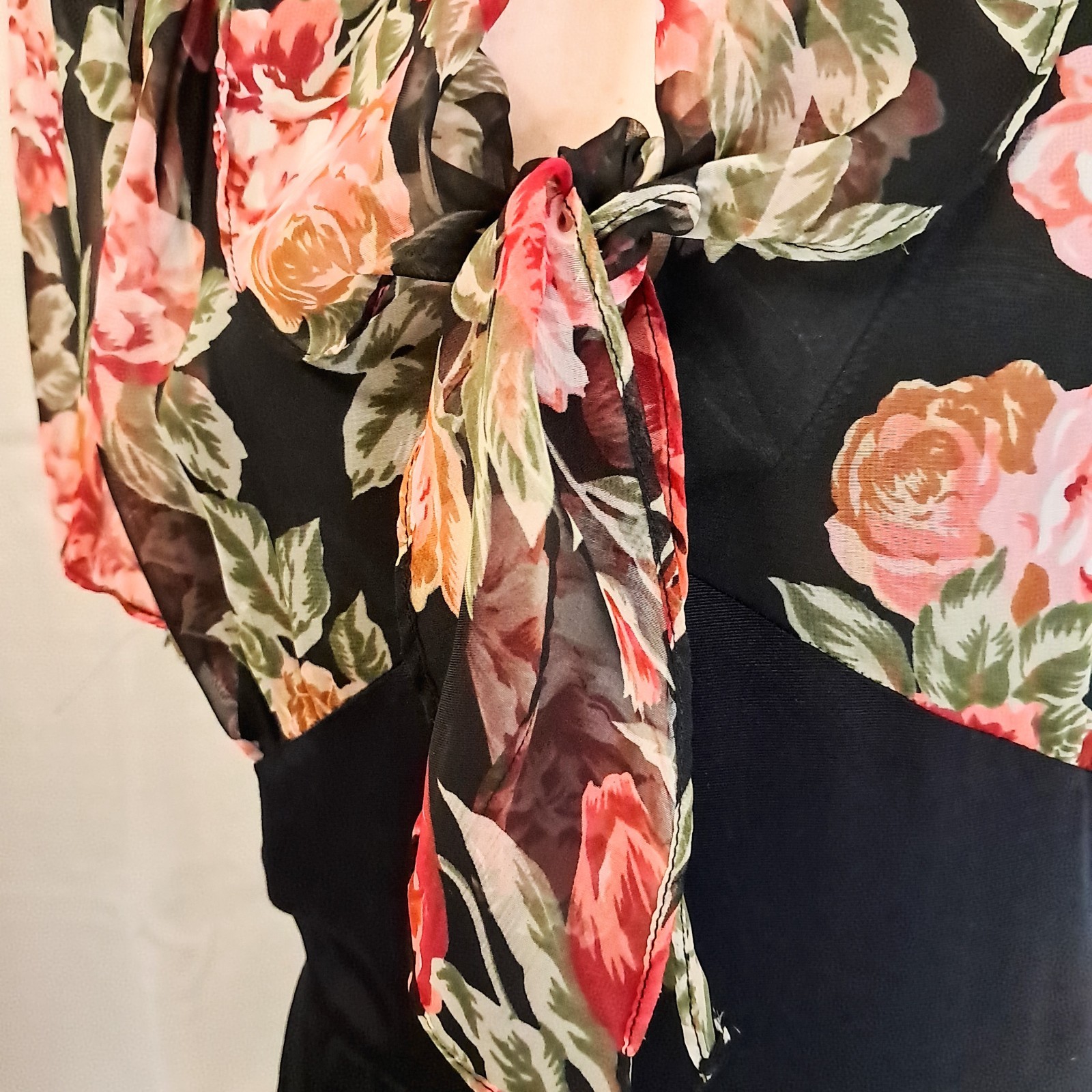 Vintage 80s Phoebe Floral Coquette Midi Dress 40s Inspired Silhouette Sz 14