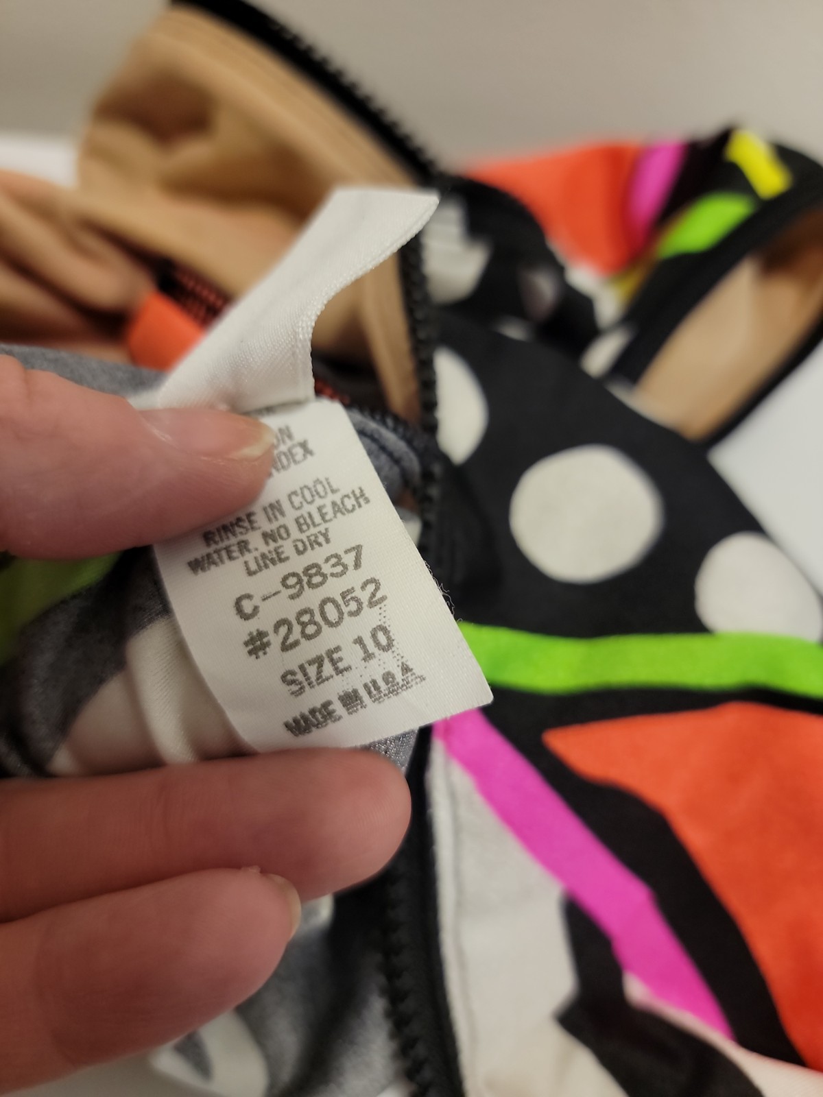 Vintage La Blanca Neon Geometric One Piece Swimsuit Size 10 Zip Front 80s 90s