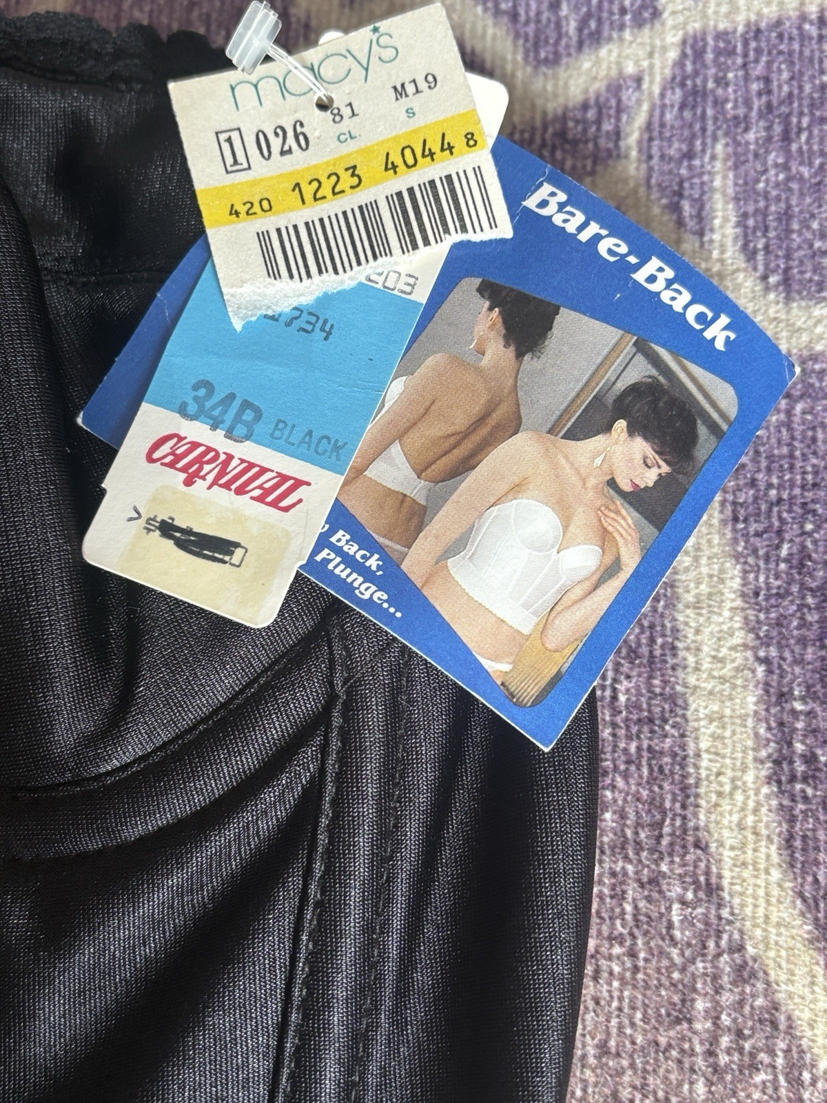 Carnival Black Long Line Bra Strapless 34B #203 Low Back VINTAGE NOS