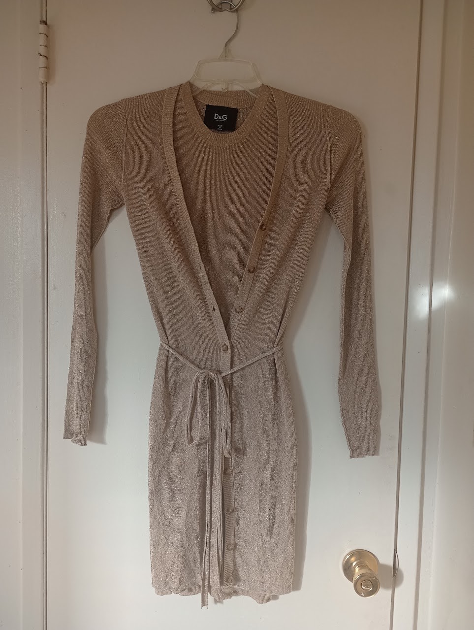 Dolce and Gabbana Gold Lurex Dress and Cardigan Set with Belt Evening Dress XS/S