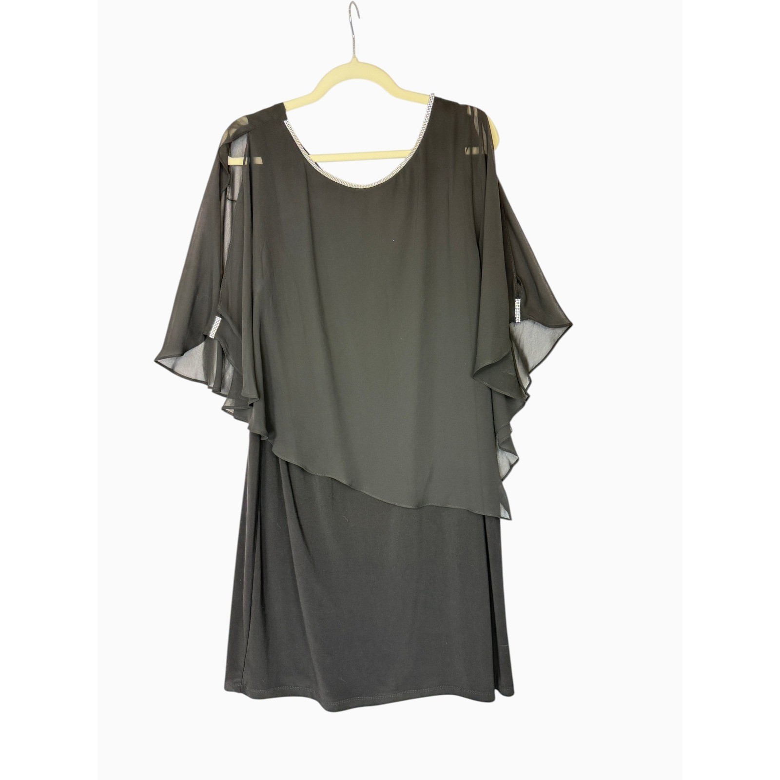 MSK Women’s XL Black Rhinestone Trim Cape Overlay Cocktail Dress NWOT