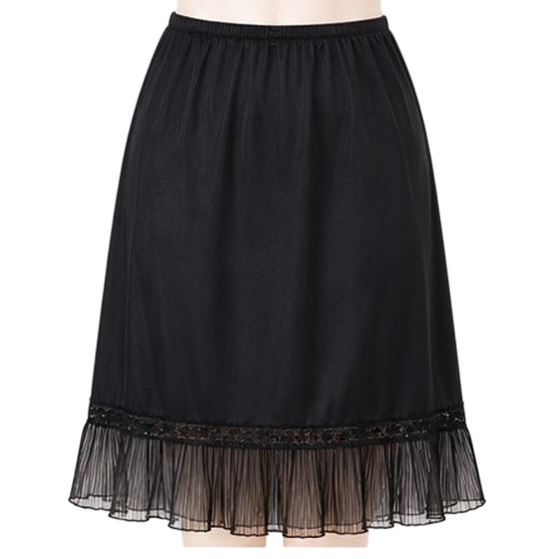 Vintage Half Slip Vanity Fair Black Nylon Tricot Sz 5 S Lace Crystal Pleated Hem
