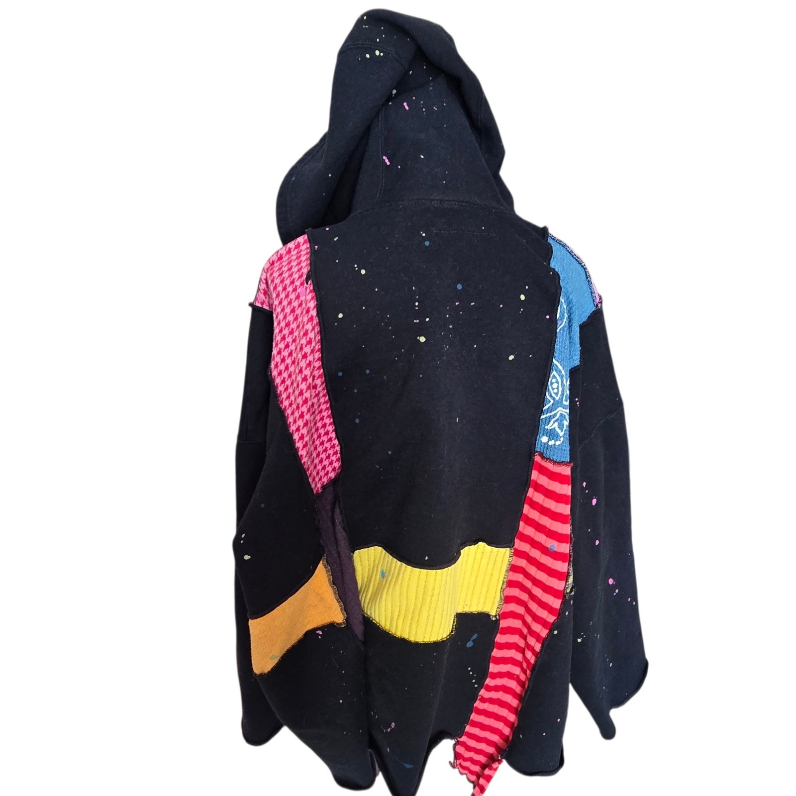 RareVintage Patchwork Mixed Media Artistic Grunge Boho Hippie Hooded Button Down