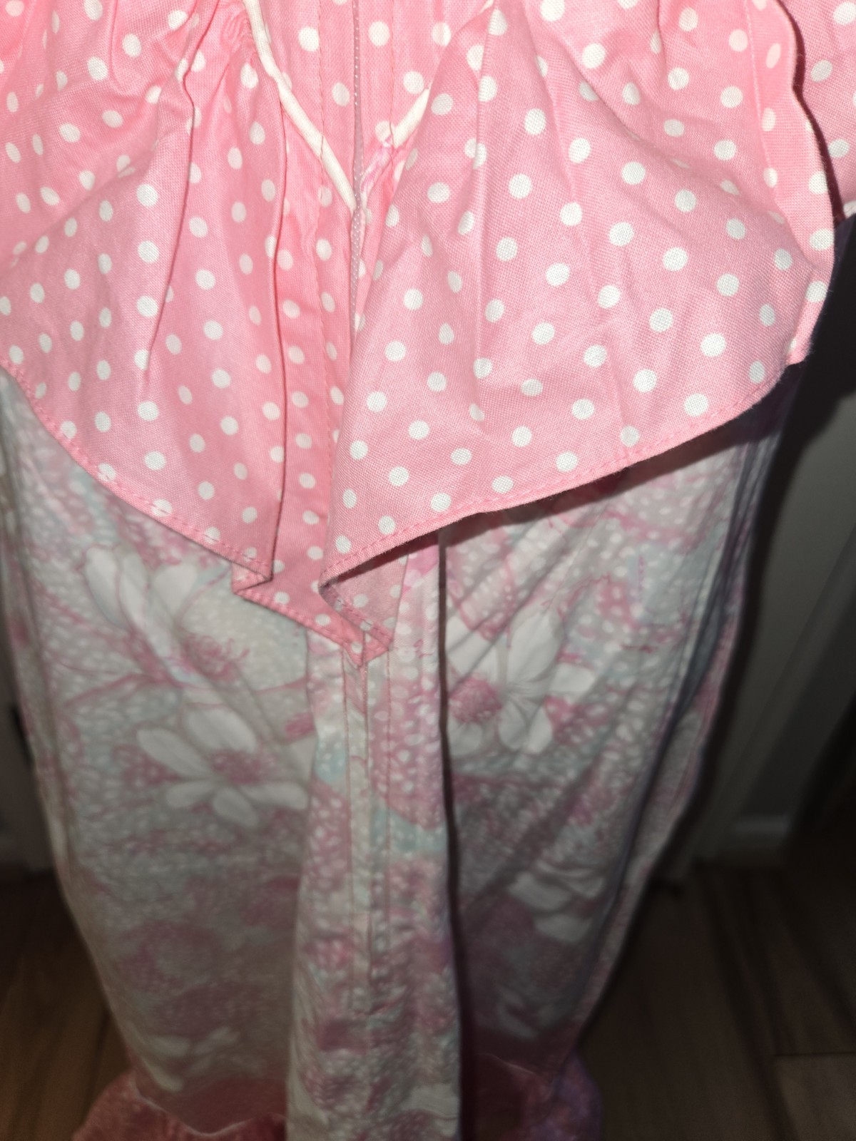 Vtg. Hilda Hawaii Maxi Dress Pink Teal Floral Polka Dot Hawaiian Muumuu 39 Chest