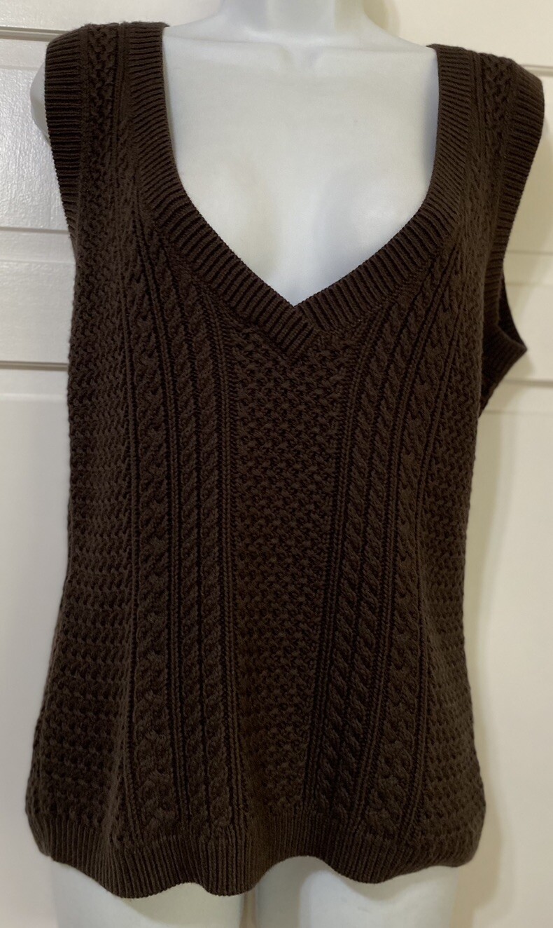 Vintage Talbots Cable Knit Sweater V-neck Vest Cashmere Blend Medium Y2K