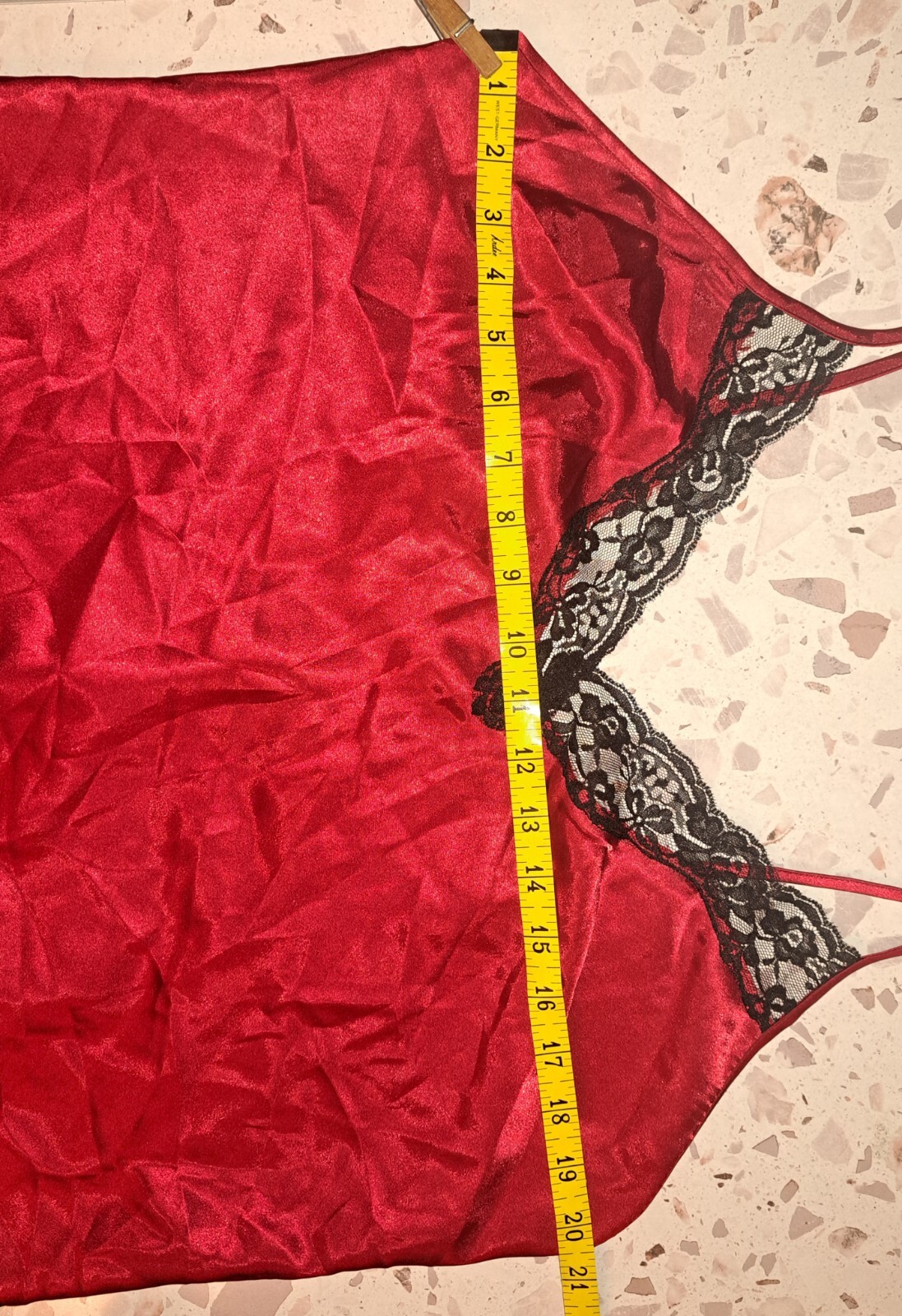 Vtg Secret Treasures Red Satin Babydoll Chemise XL 16/18 Black Lace Mesh 90s