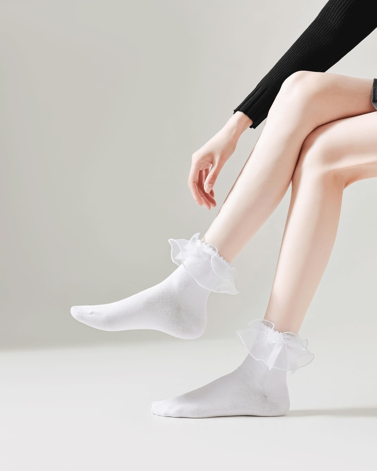 YASIDI Lace Ruffle Frilly Socks for Women, Ankle 5-9, White-3 Pairs