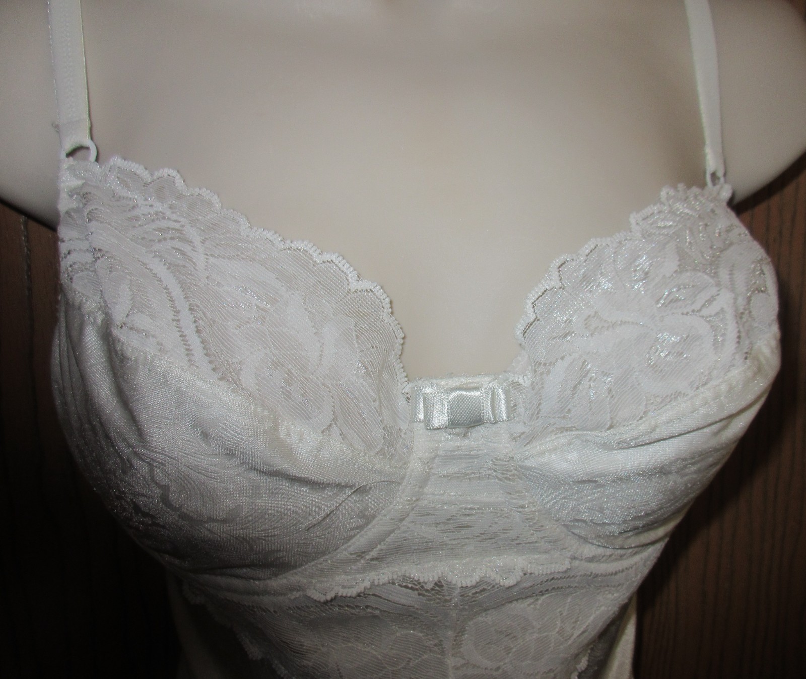 ILUSION IVORY UW balconette lined BRA TOP full slip firm slimmer LACY sz 36 D