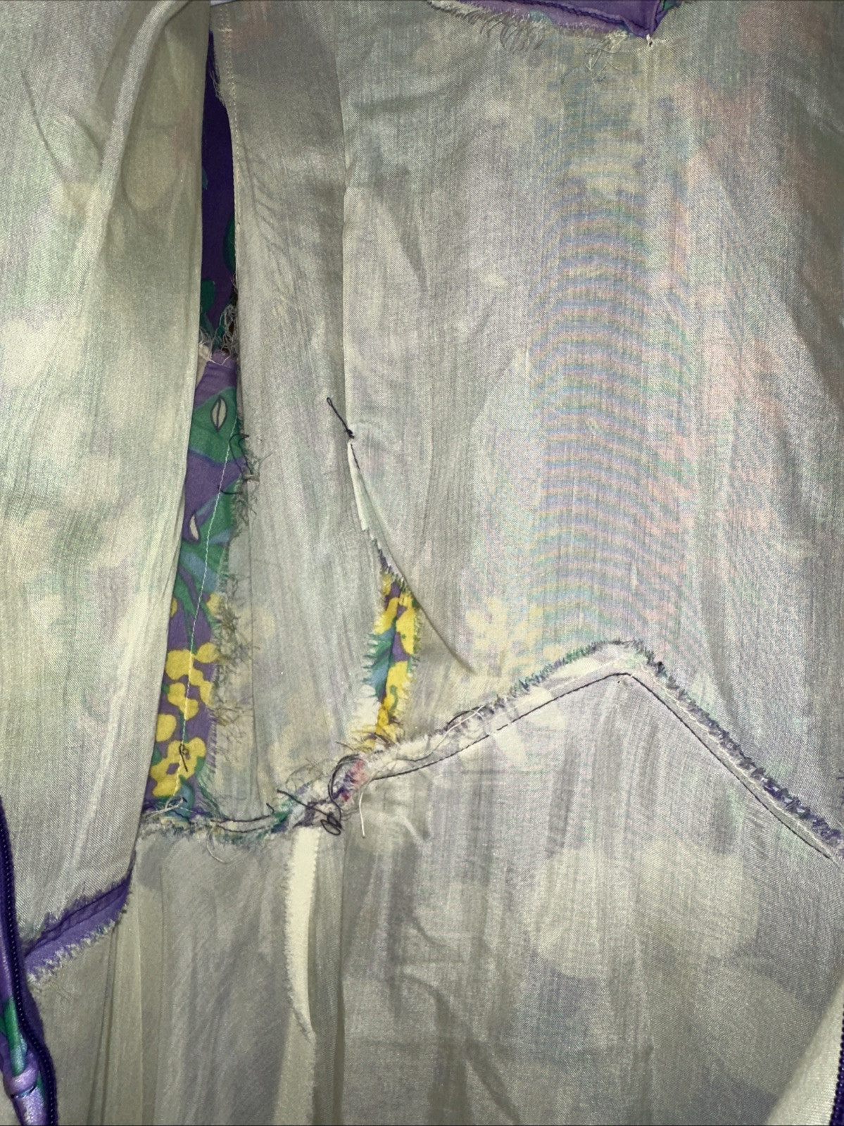 Vintage 60s 70s Parues Feinstein Flowy Flower Purple Long Dress Floral Sheer