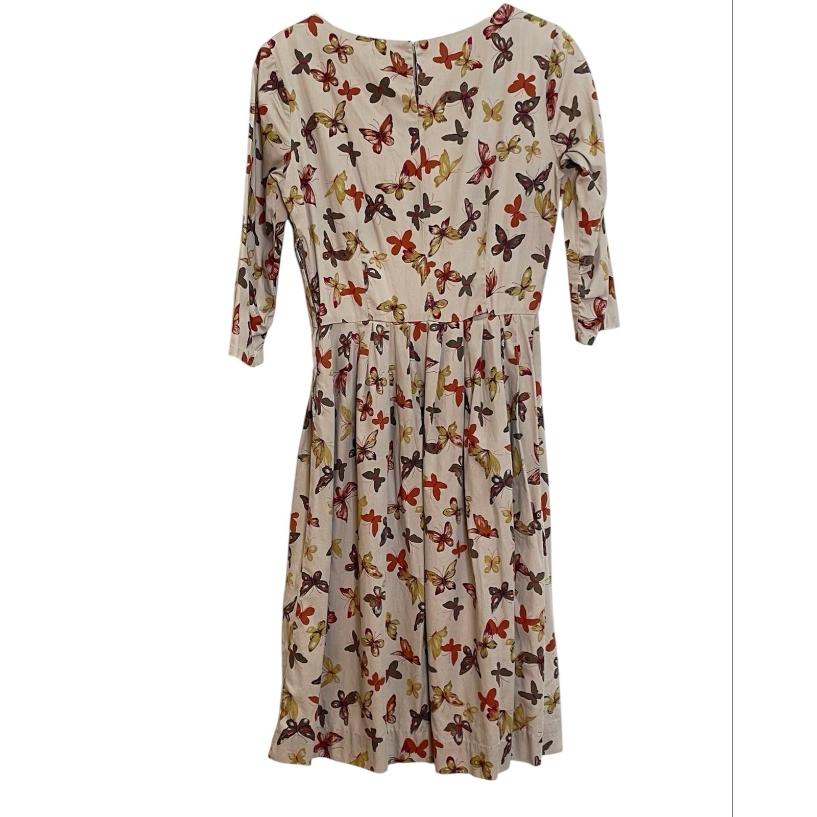 Vintage 50s 60s Valerie Original Tan All Over Butterfly Print Fit & Flare Dress