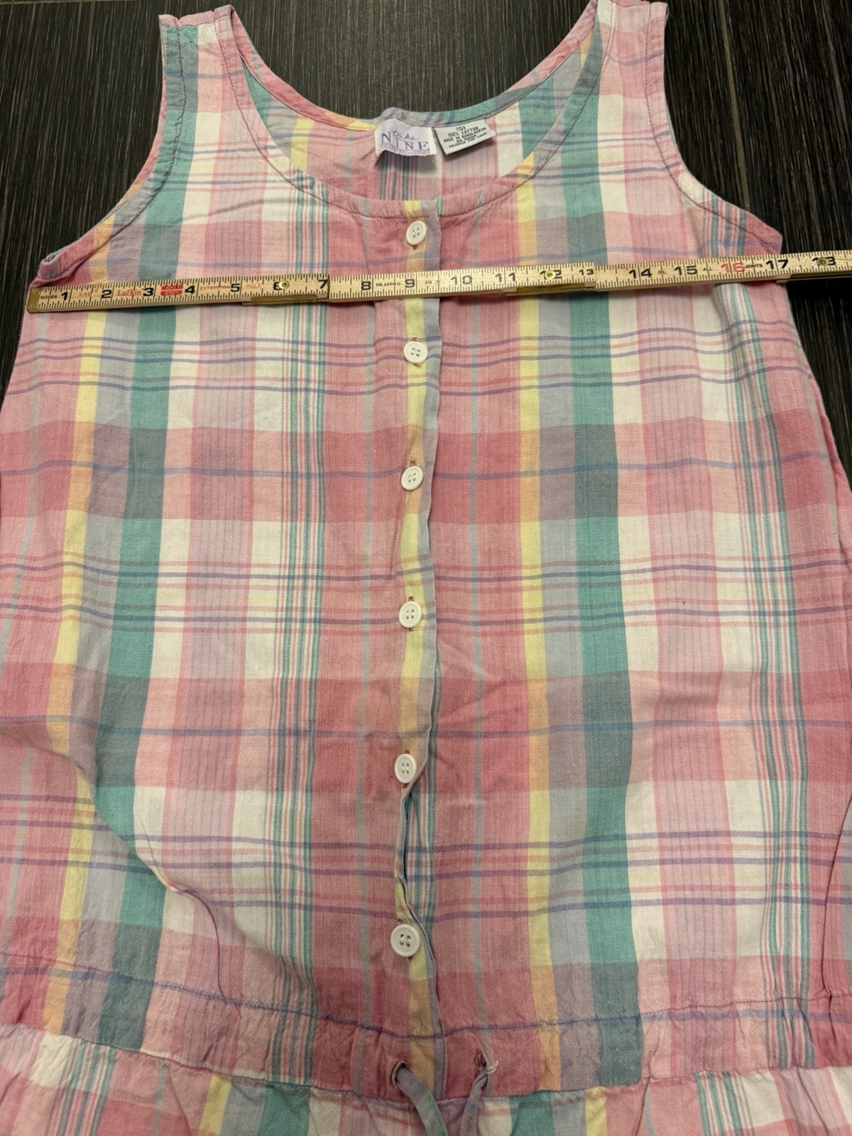 Vintage 90’s Take Nine Maternity Romper Sz S Pastel Plaid Drop Waist Button Up