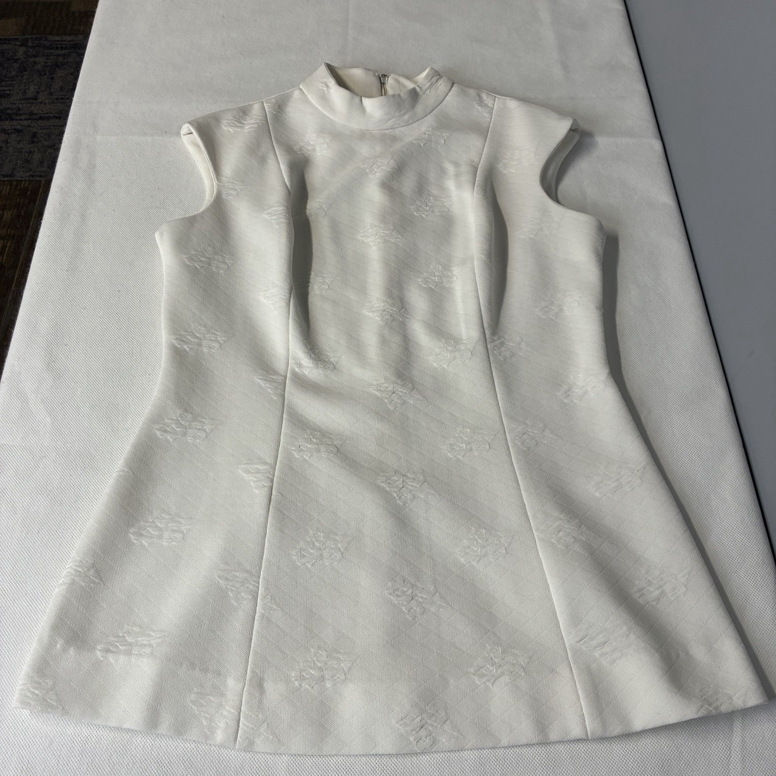 Vtg 60s 70s Bleeker Street Women Pant Set Sz 16 M/L White Textured Wide Leg Mod