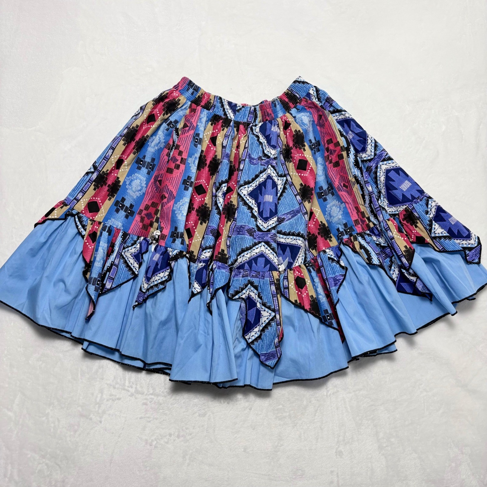 Vtg Western Prairie Skirt M Blue Southwest Aztec Concho Square Dance Full Ruffle