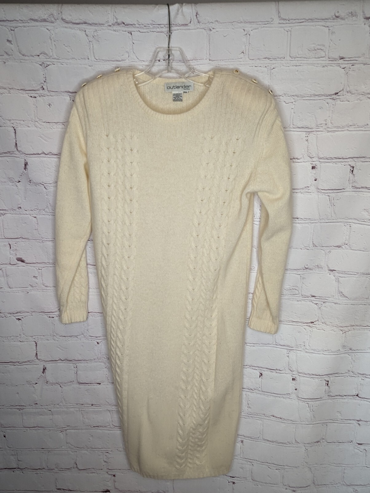 Vtg Outlander Women’s Winter White Lambswool/Angora Knit Sweater Dress Sz PS