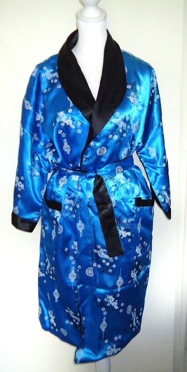 Unisex Asian Midi Kimono Embroidered Dragons Kimono Coverup Reversible O/S