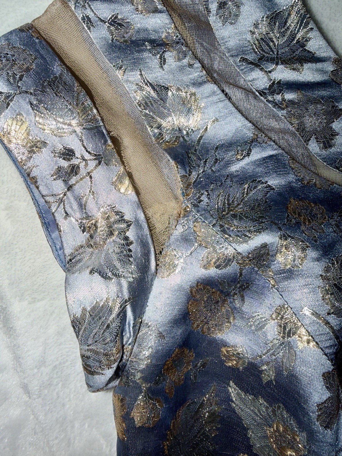 Vintage 1960s Peggy Hunt Silk Brocade Cocktail Dress 26” Waist Gold Floral
